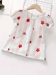Girls Floral Print Short Sleeve Tee Top