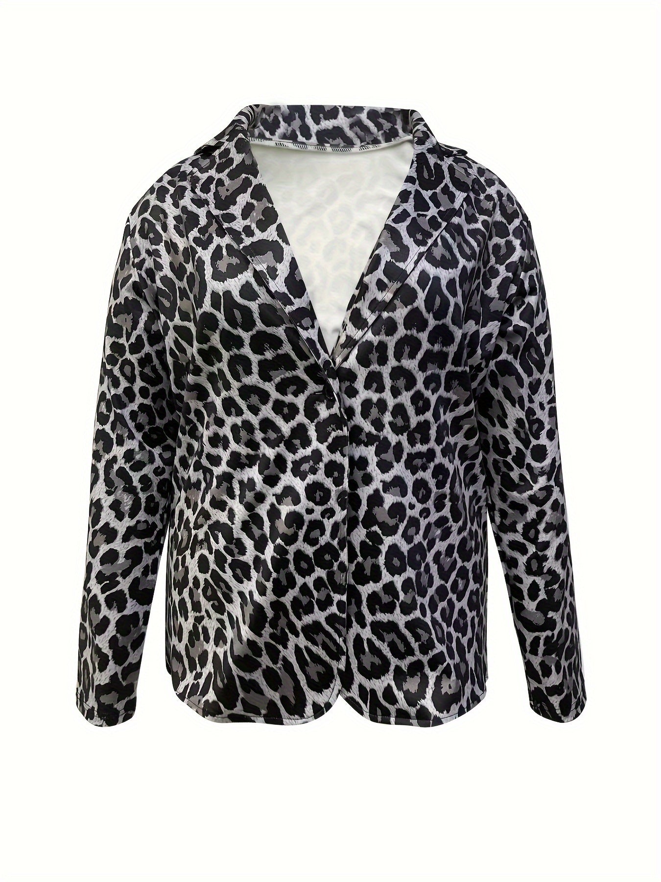 Women's Plus Leopard Print Long Sleeve Lapel Collar Blazer