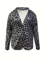 Women's Plus Leopard Print Long Sleeve Lapel Collar Blazer
