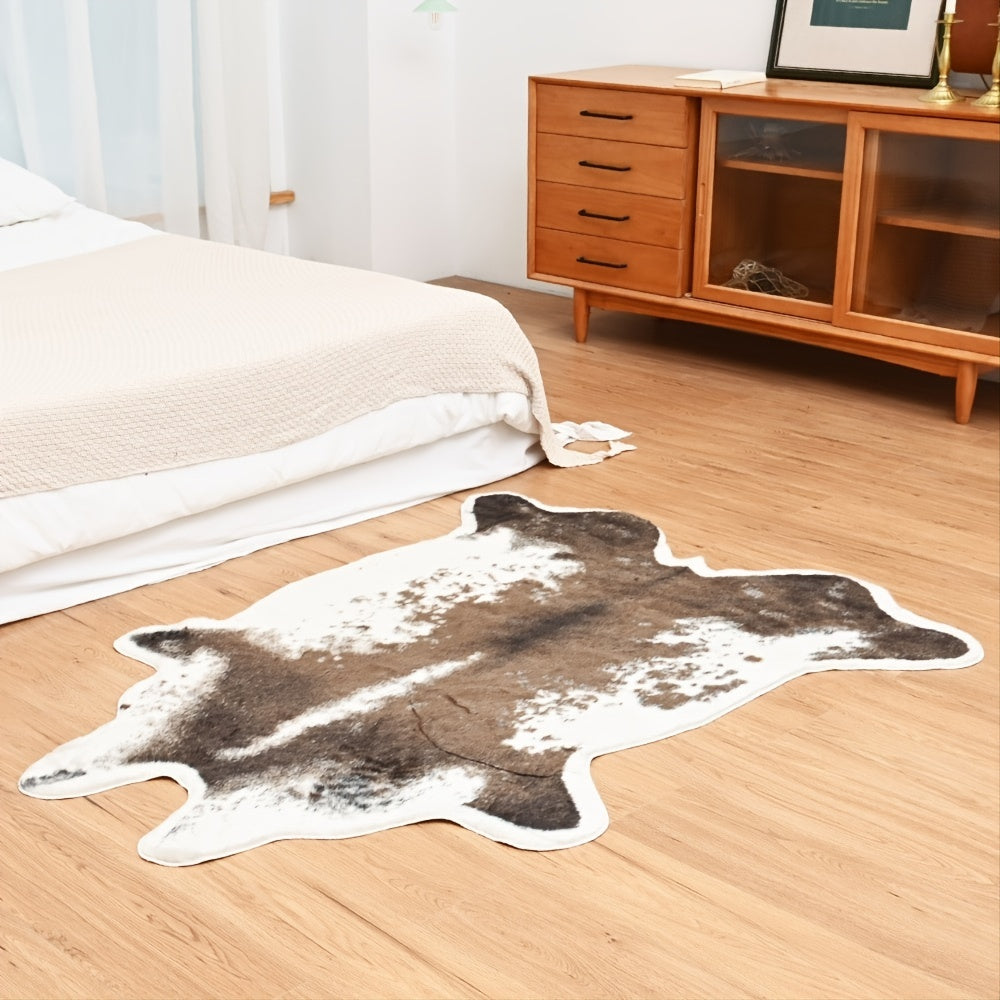 Cozy Brown Cow Fur Floor Mat 47x59inch Animal Pattern Carpet Bedroom Living Room