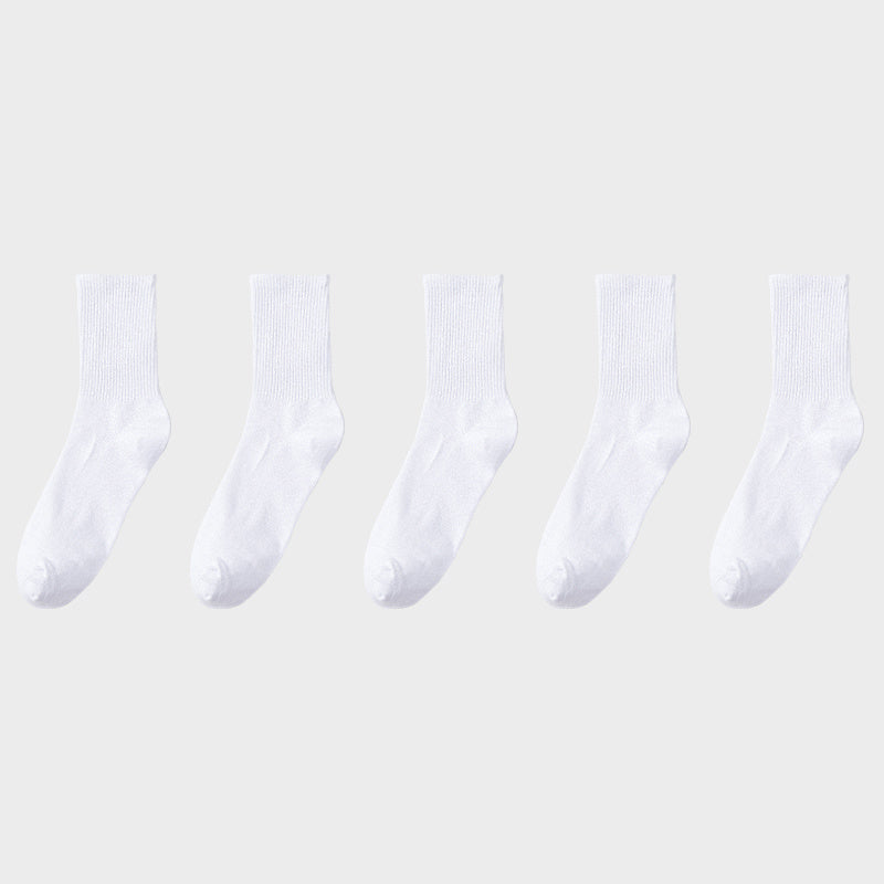 5 Pairs Crew Socks Comfortable Breathable Mid Tube Stockings