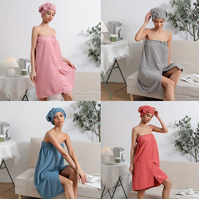2pcs Bowknot Hair Towel & Drying Cap Set Absorbent Quick Drying Bathrobe