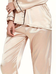 Casual Pajama Set Long Sleeve Button Up Shirt & Pants