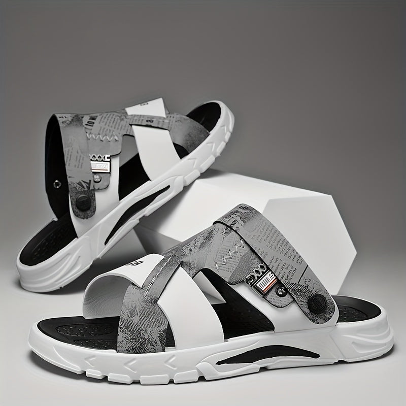 Men's Letters And Numbers Print Sandals Durable Non Slip Outdoor Sandals