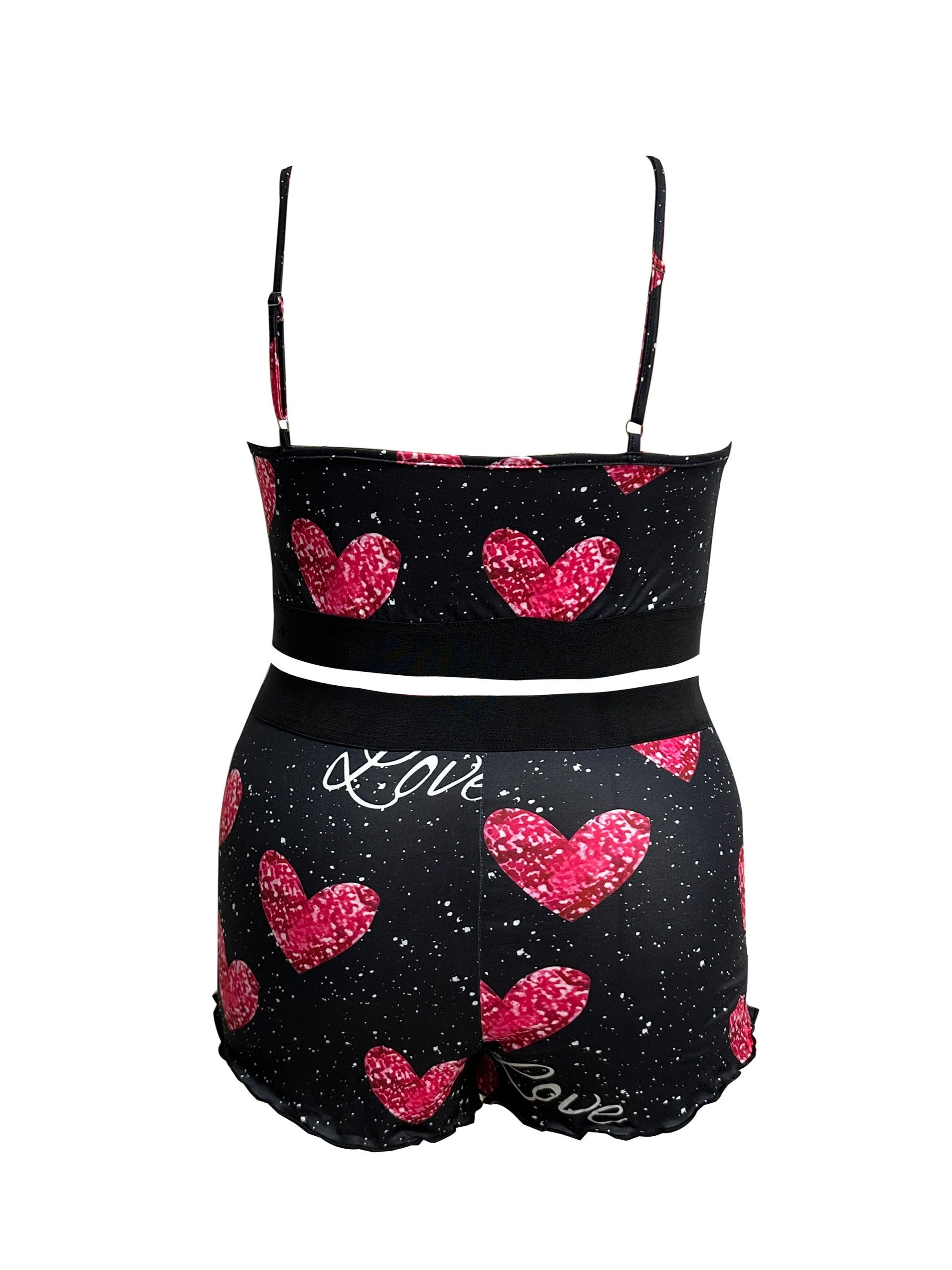 Sexy Pajama Set Splash & Heart Print Crop Cami Top & Shorts