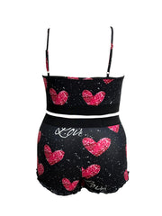 Sexy Pajama Set Splash & Heart Print Crop Cami Top & Shorts