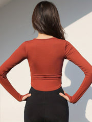 Padded Patchwork Sports Top Long Sleeve Quick Drying Running Yoga Tee