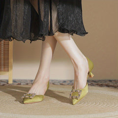 Women's Rhinestone Kitten Heel Dress Pumps Slip On