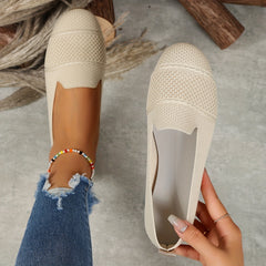 Women's Knitted Ballet Flats Soft Sole Slip On Shoes Almond Toe