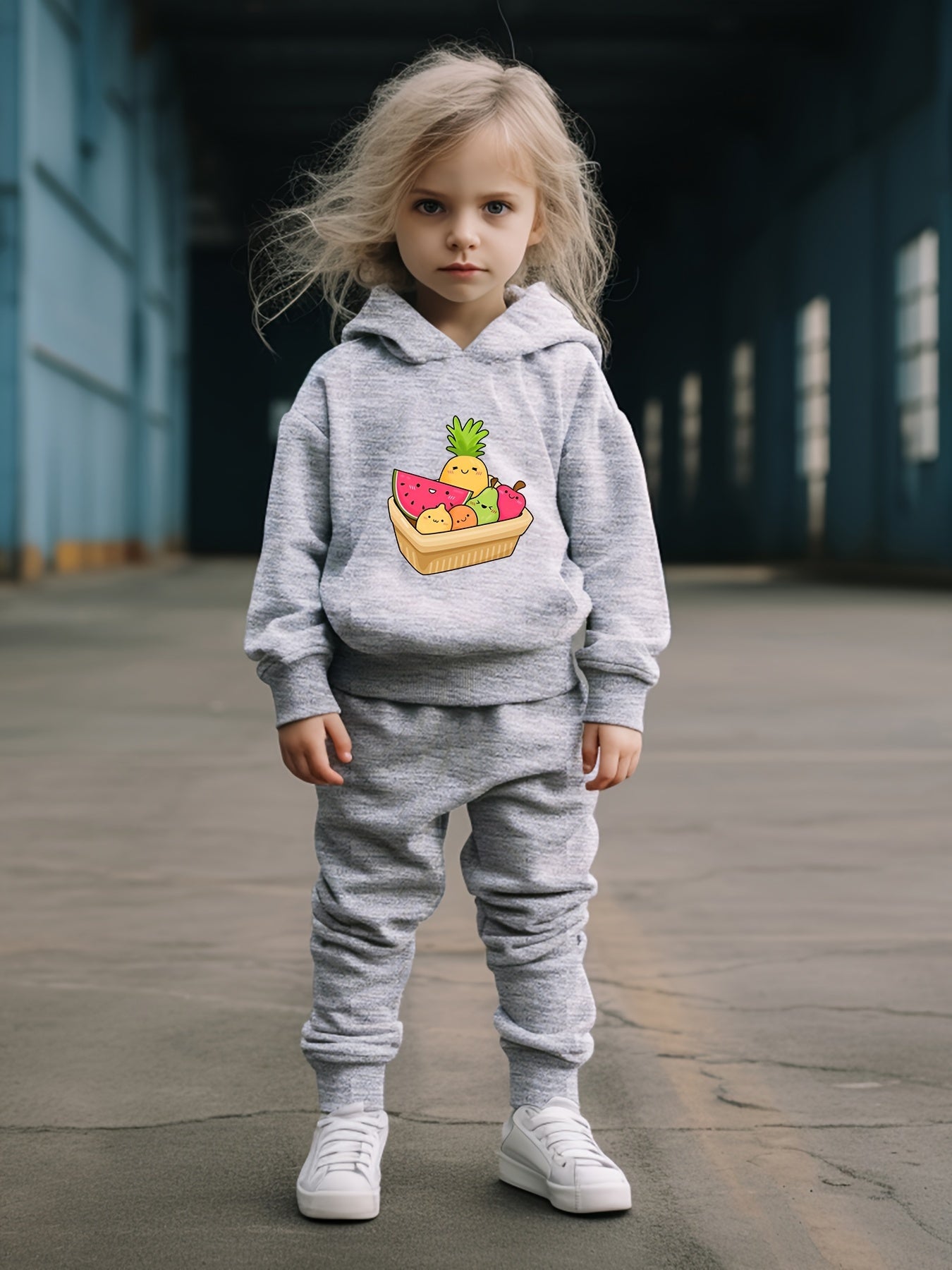 OERYUI Kids Cartoon Fruit Print Hooded Pullover Pants Set