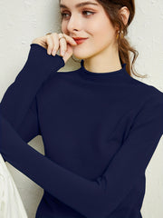 Solid Mock Neck Knitted Pullover Sweater for Women