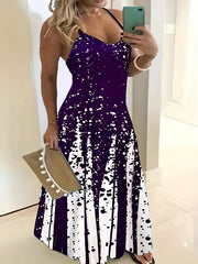 Colorblock Dot Print Maxi Dress