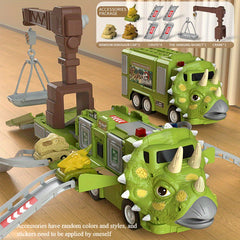 Kids Dino Eng Car Deformation Toy Set Inertia Triceratops Sound Liftable Towe