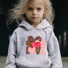 Love Pattern Long Sleeve Hooded Sweatshirt Girls Comfy Hoodies