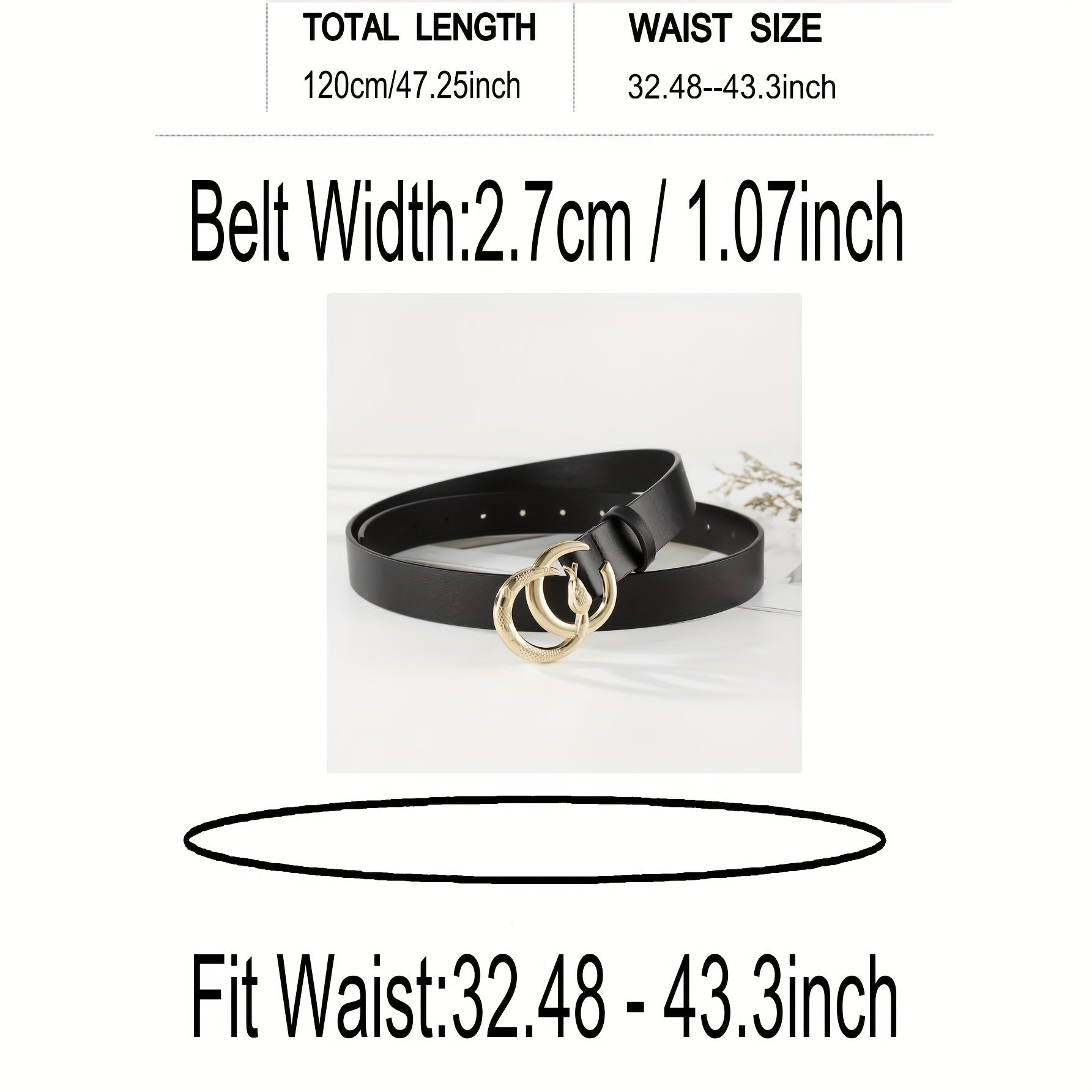 Golden Snake Pattern Double Circle Buckle Head Belt