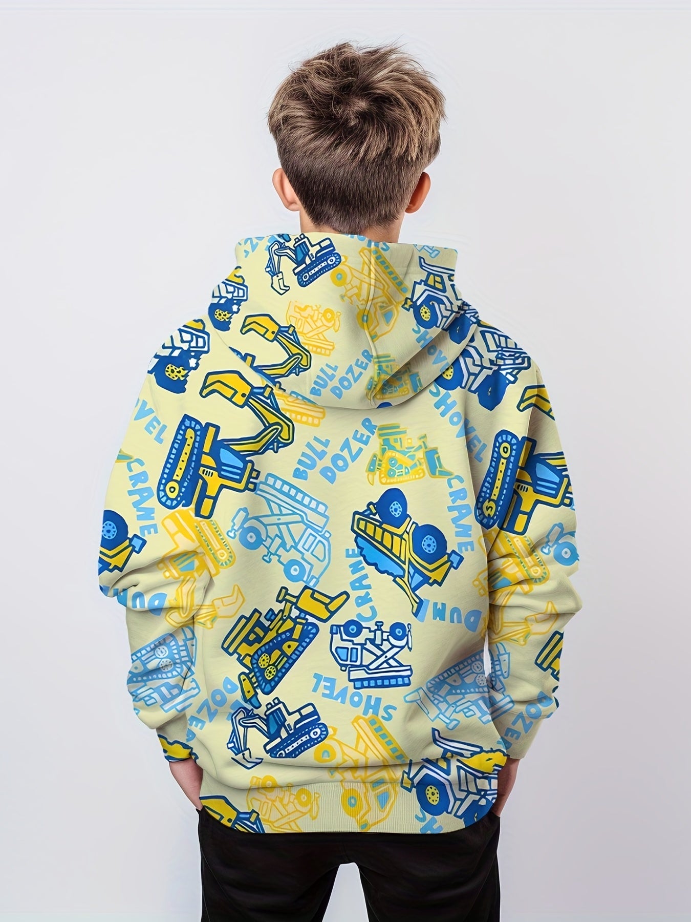 Cartoon Construction Cars Boys Hooded Sweatshirt