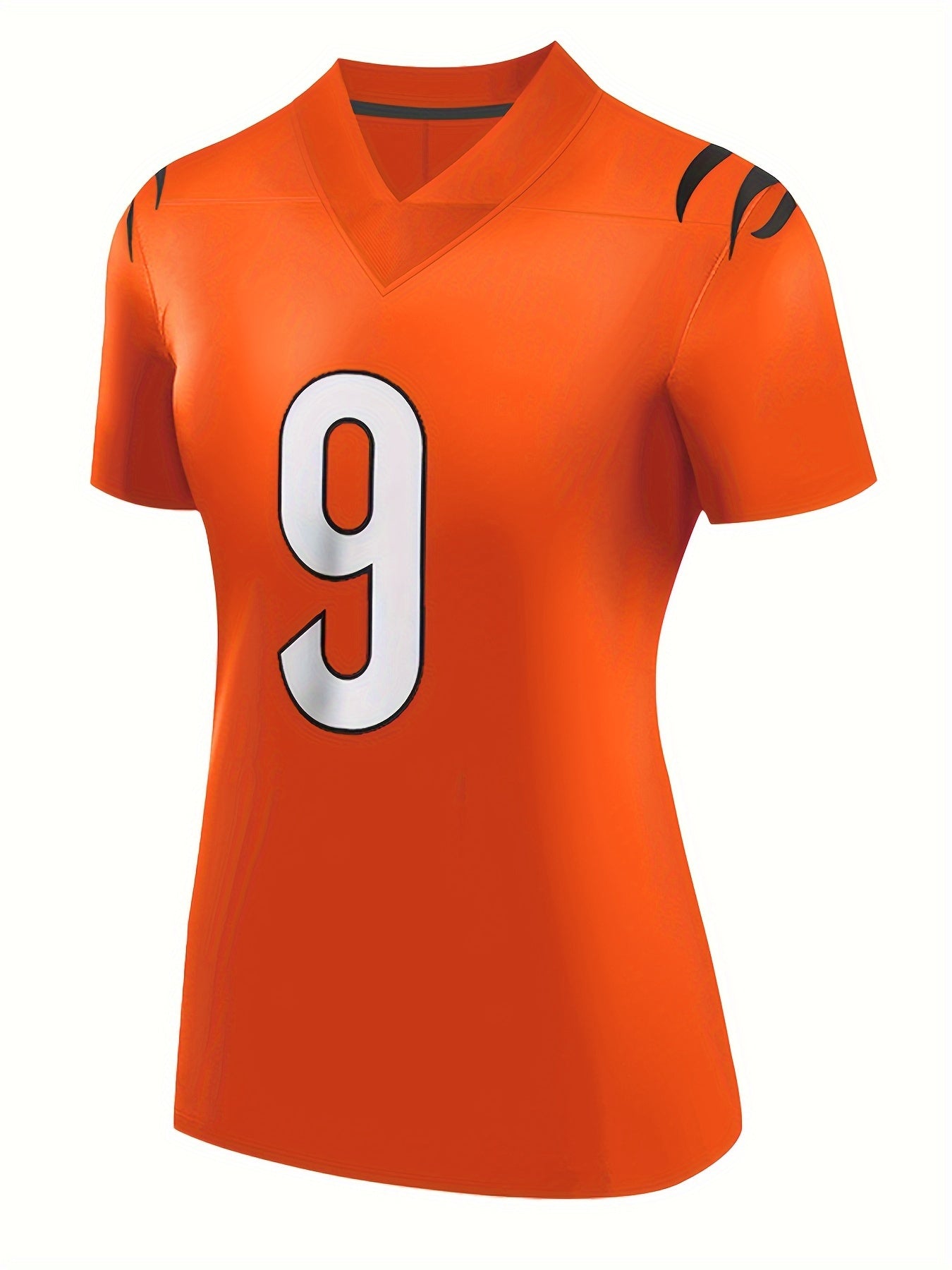 Women's Orange American Football Jersey V neck Breathable T-shirt