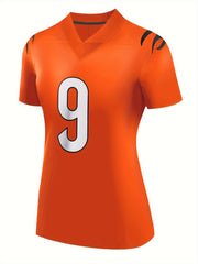 Women's Orange American Football Jersey V neck Breathable T-shirt