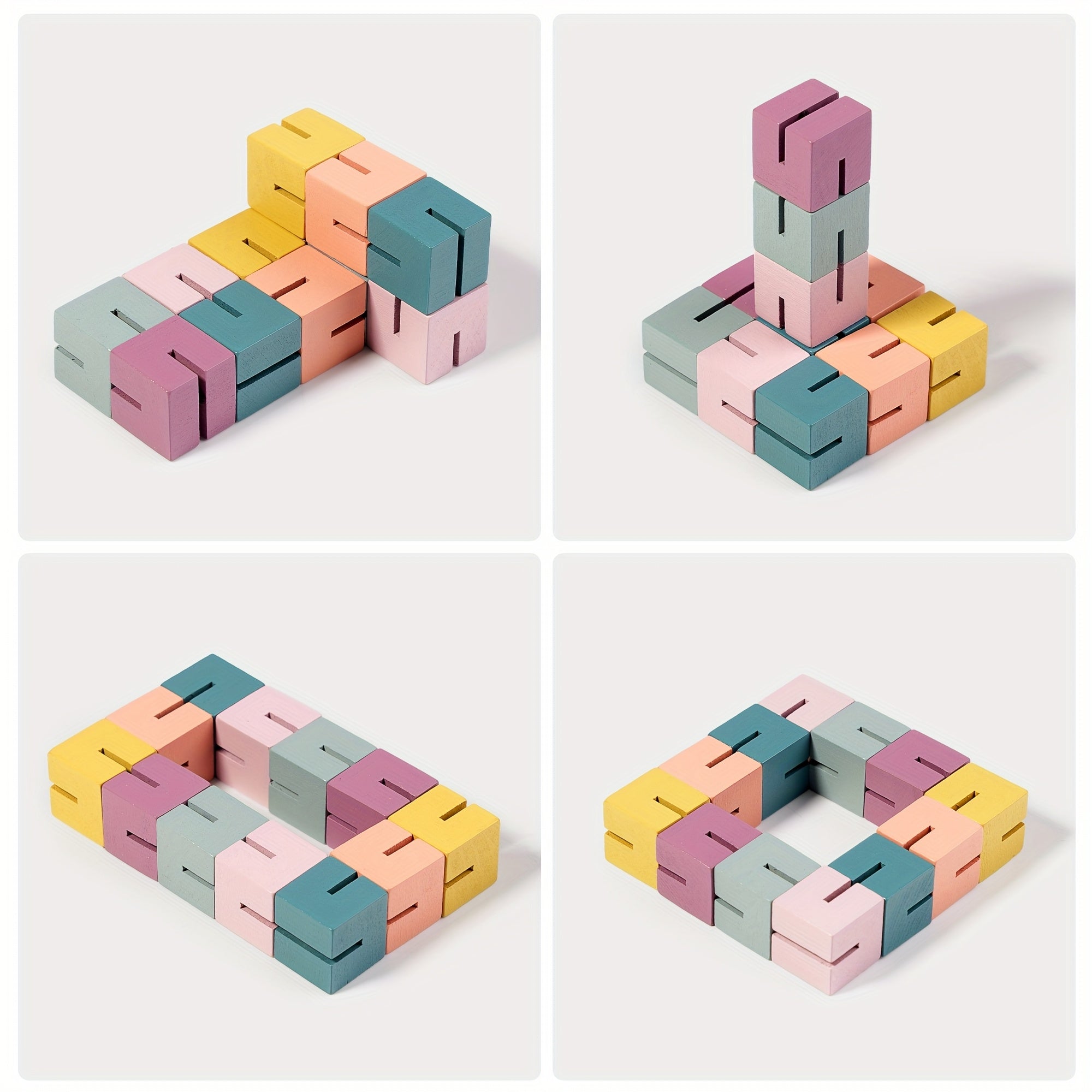 Wooden 3D Building Blocks Cube String, Versatile Toys for Halloween Christmas