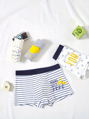 4pcs Boys Boxer Briefs Elastic Waist Stripe Polka Dot Print Soft Underwear