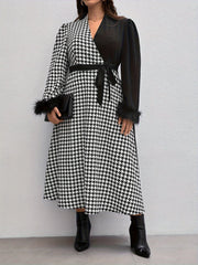 Colorblock Houndstooth Print Maxi Dress
