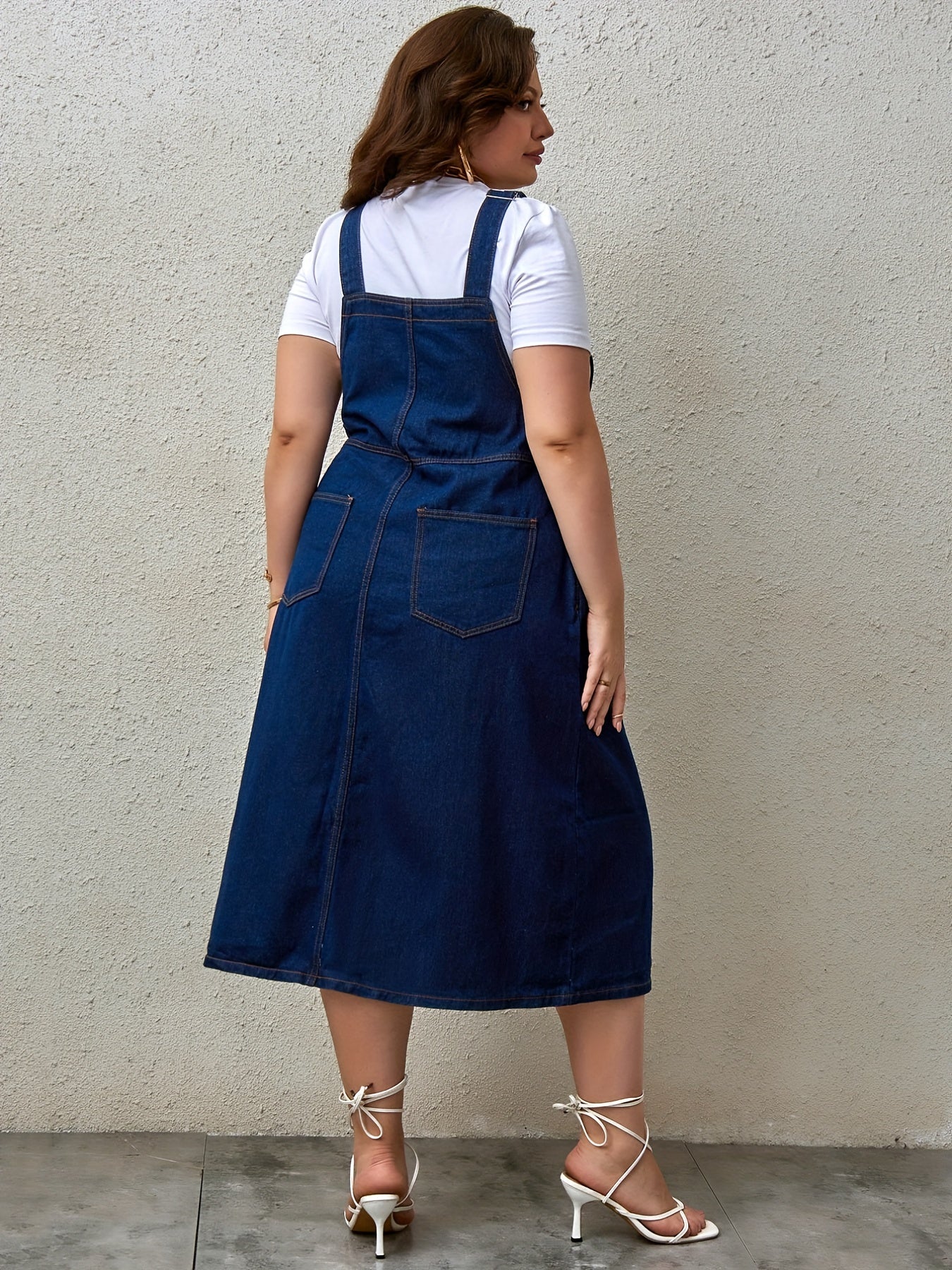 Women's Plus Size Denim Overall Dress with Adjustable Straps