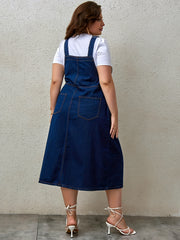Women's Plus Size Denim Overall Dress with Adjustable Straps