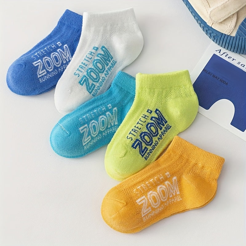 5 Pairs Boys Cotton Blend Ankle Socks Breathable Lightweight Mesh Comfortable