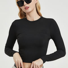 Women's Ribbed Fitted Crew Neck Crop Tops