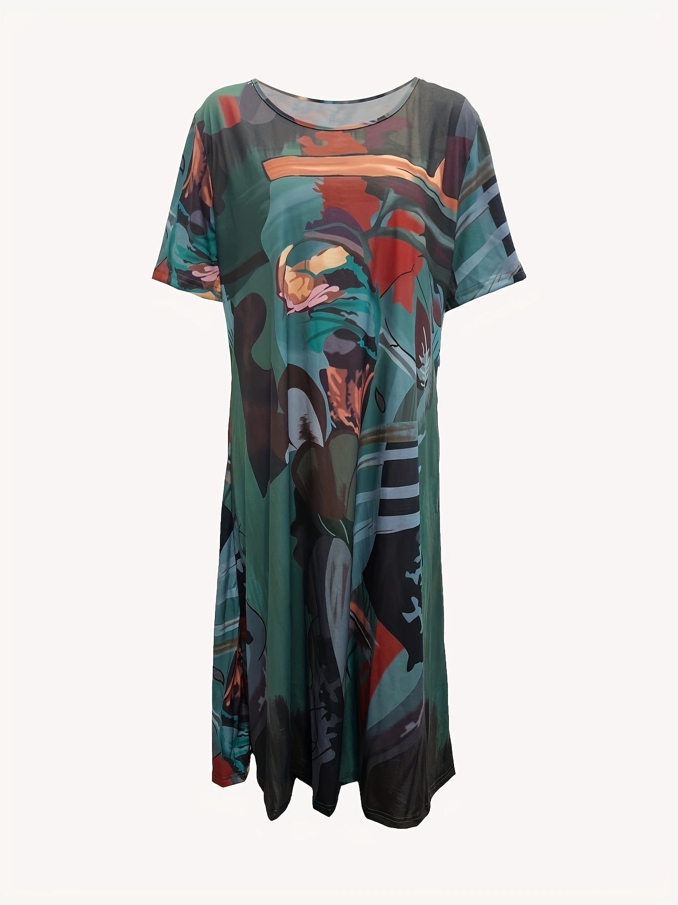 Painting Print Short Sleeve Midi Dress