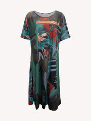 Painting Print Short Sleeve Midi Dress