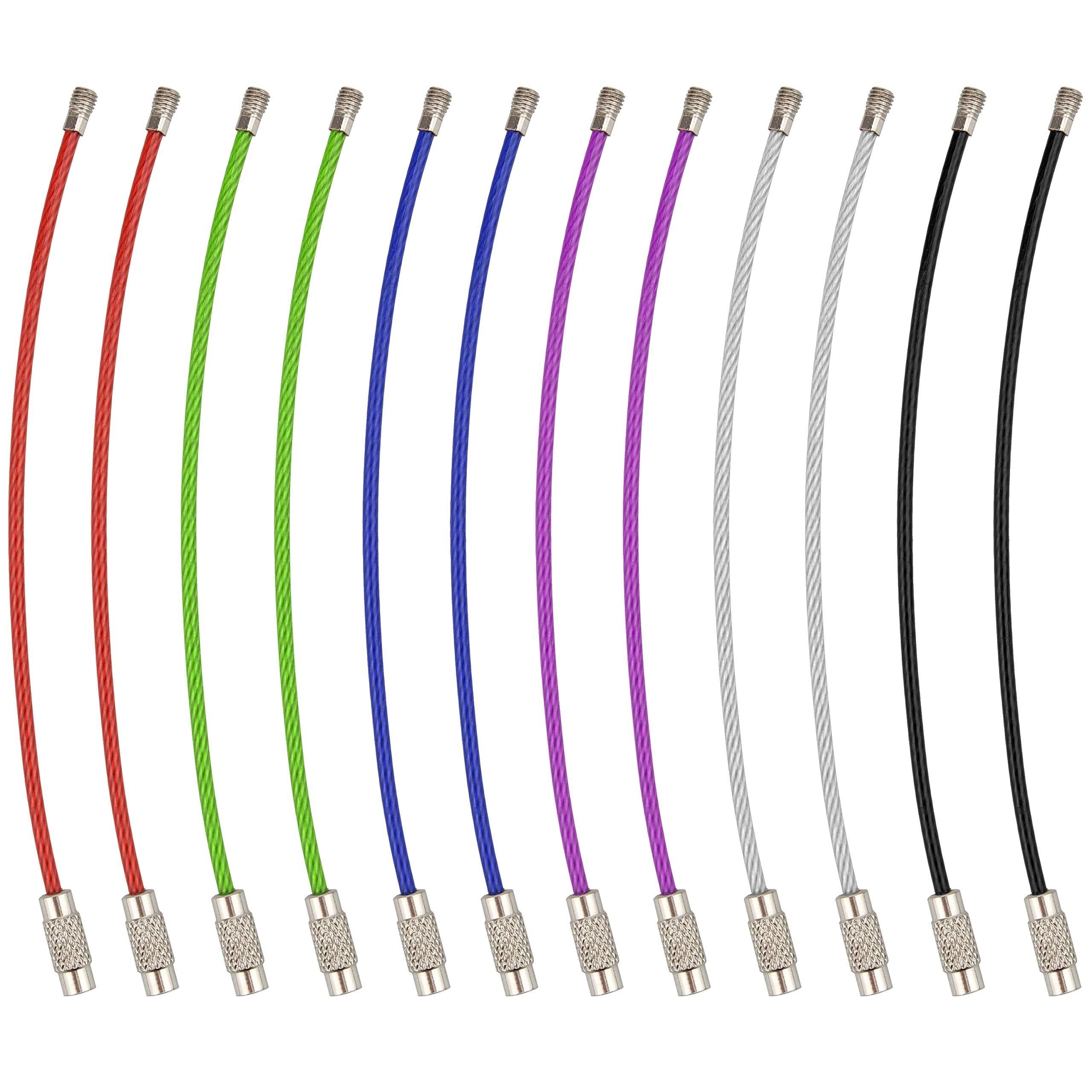 12pcs Stainless Steel Wire Key Chain Cable Metal Key Ring Loop Multicolor