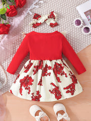 Christmas Baby Girl Plaid Ruffle Long Sleeve Dress With Bowknot & Headband