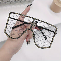 Rhinestone Mesh Shield Glasses for Women