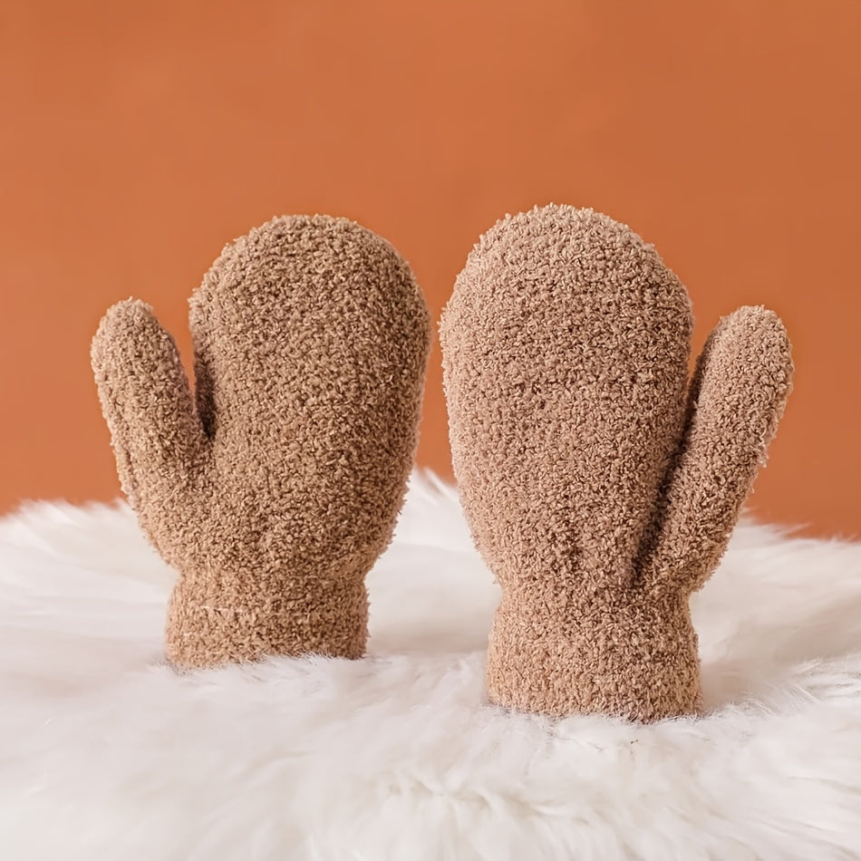 Kids Lined Fleece Warm Mittens Winter Knitted Gloves