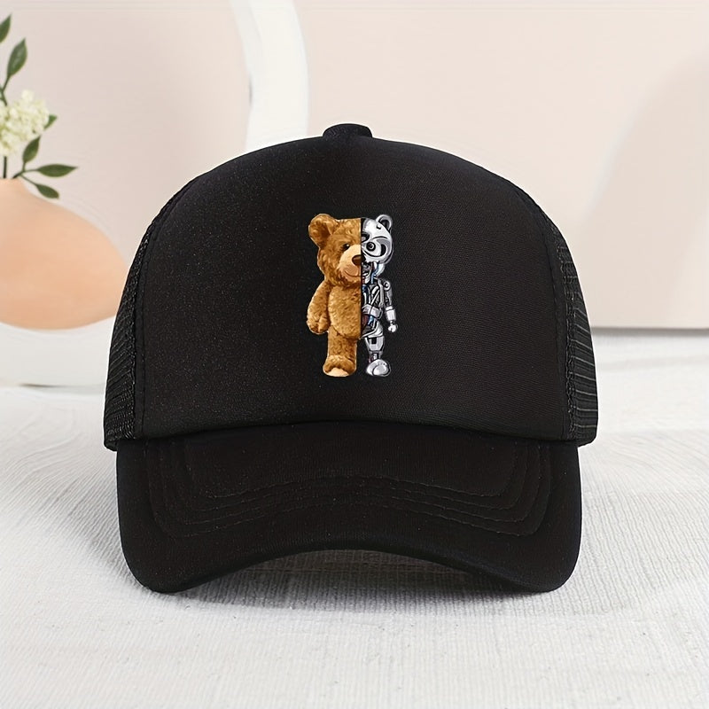 Mesh Print Mechanical Bear Baseball Cap Sunshade Breathable Duck Tongue Cap