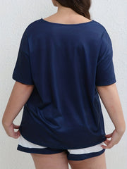Anchor Print Tee & Colorblock Shorts Set
