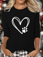 Heart Print Lounge Top Long Sleeve Crew Neck