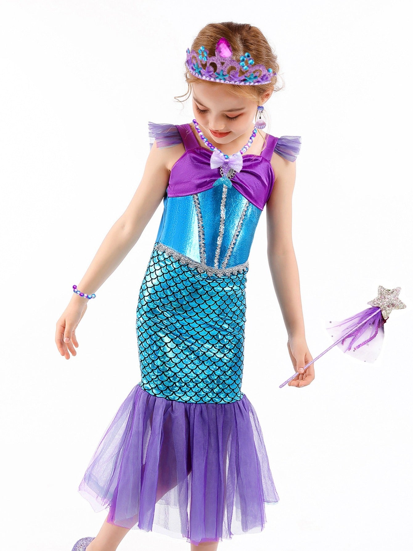 Girls Princess Mermaid Dress Costume Birthday Party Christmas Outfit Set