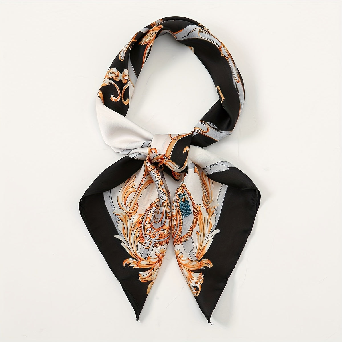 Classic Chain Print Bandana Boho Square Scarf Satin Neckerchief Women Head Wrap