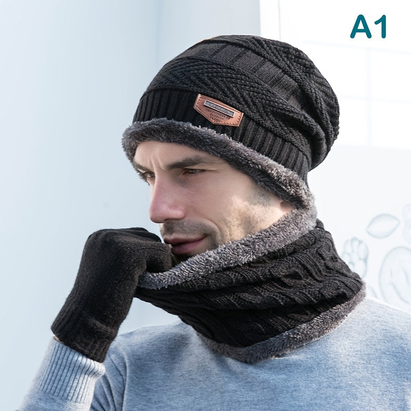 Winter Knitted Hat with Scarf Set