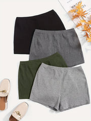 Ribbed Knit Shorts 4 Pack Elastic Waist Women's Clothing