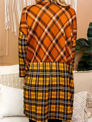 Plaid Print Long Sleeve Open Front Cardigan