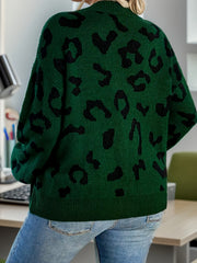 Leopard Pattern Long Sleeve Button Up Sweater Cardigan