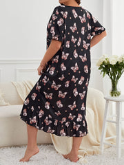 Nightdress Glitter Butterfly Print Short Sleeve Sleep Dress