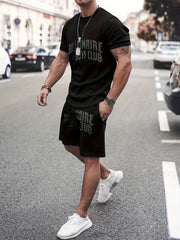 Men's Letter Print T shirt Active Shorts Set Fitness