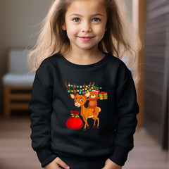 Christmas Reindeer And Bear Print Girls Sweatshirt
