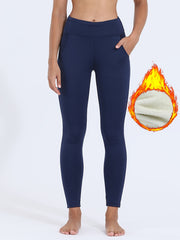 High Waist Fleece Sports Fitness Yoga Pants High Stretch Workout Fleece