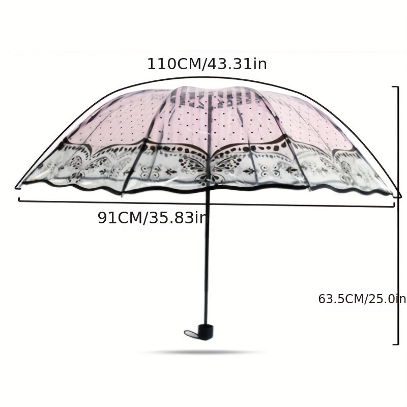 Wave Edge Retro Transparent Umbrella PVC Three Folding Arch