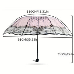 Wave Edge Retro Transparent Umbrella PVC Three Folding Arch